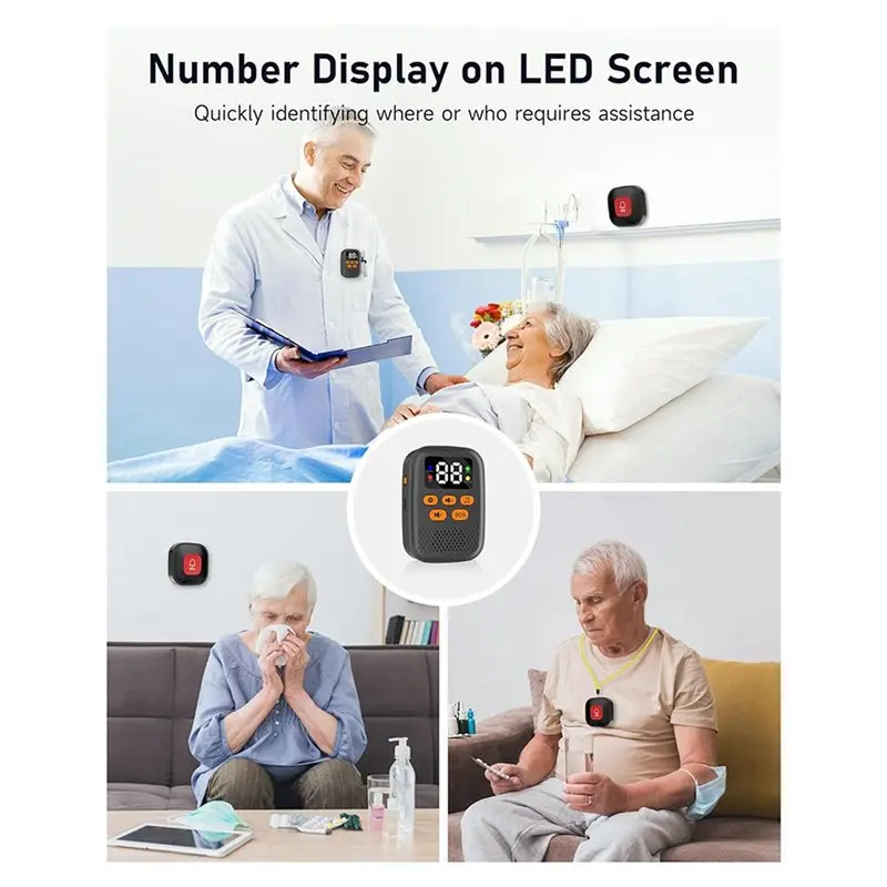 A99E-3X Wireless Caregiver Call Button,Caregiver Pager Elderly Monitoring With Vibration, Alert Button For Seniors