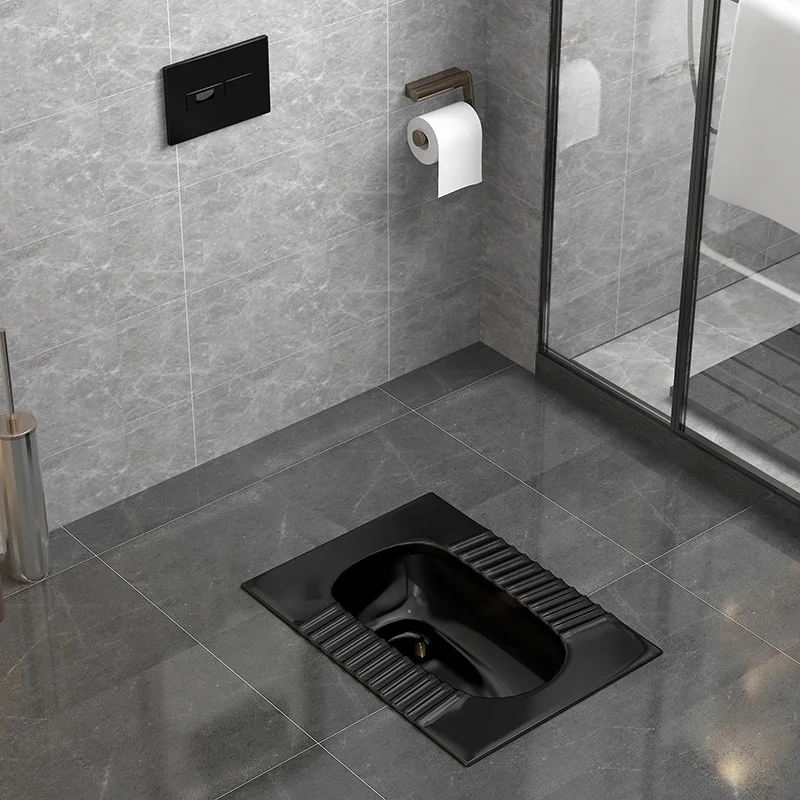 Nordic-style Creative Black Squat Toilet with Concealed tank and Automatic Induction Flushing Floor-mounted Embedded Design