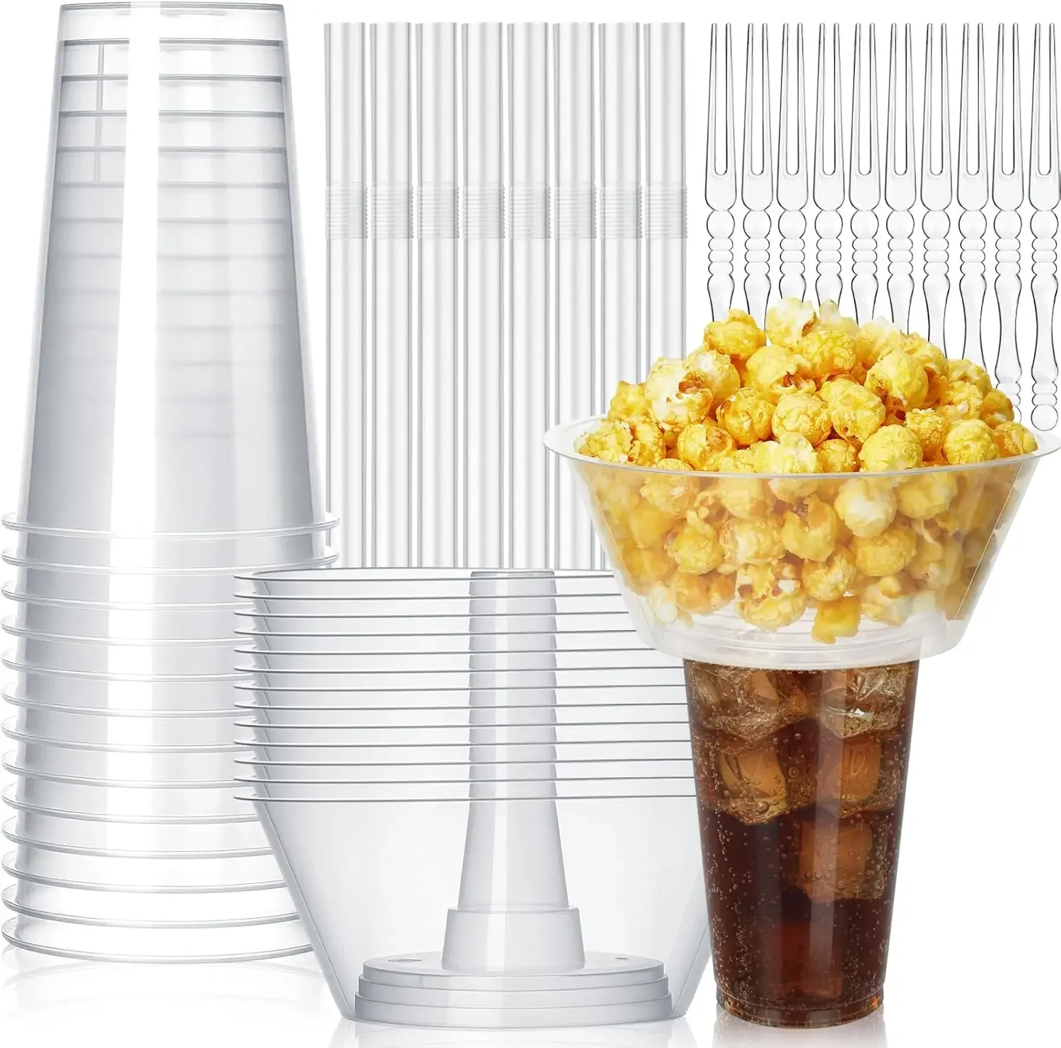 Free BPA Disposable Snack Bowl and Drink Cup Set in One for Party Takeaway Container for Drink Beverage Transparent Protest