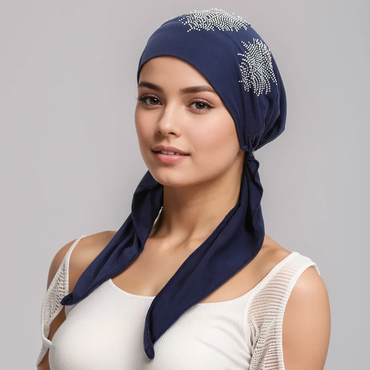 

Pre-Tied Hat Turban Diamonds Headscarf Women Muslim Hijab Headscarf Bonnet Head Wrap Chemo Cap Bandanas Hair Loss Turbante Mujer