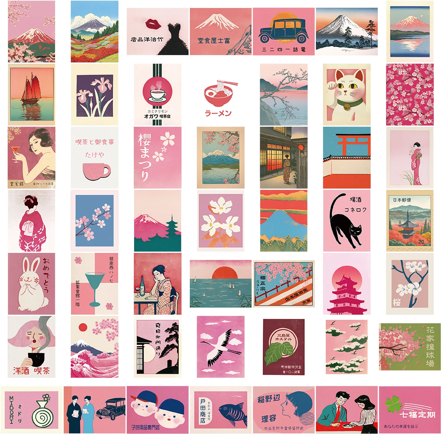 50 stuks roze Japanse retro esthetiek stickerpakket herbruikbare vinylstickers voor laptops waterflessen telefoons gitaren en meer