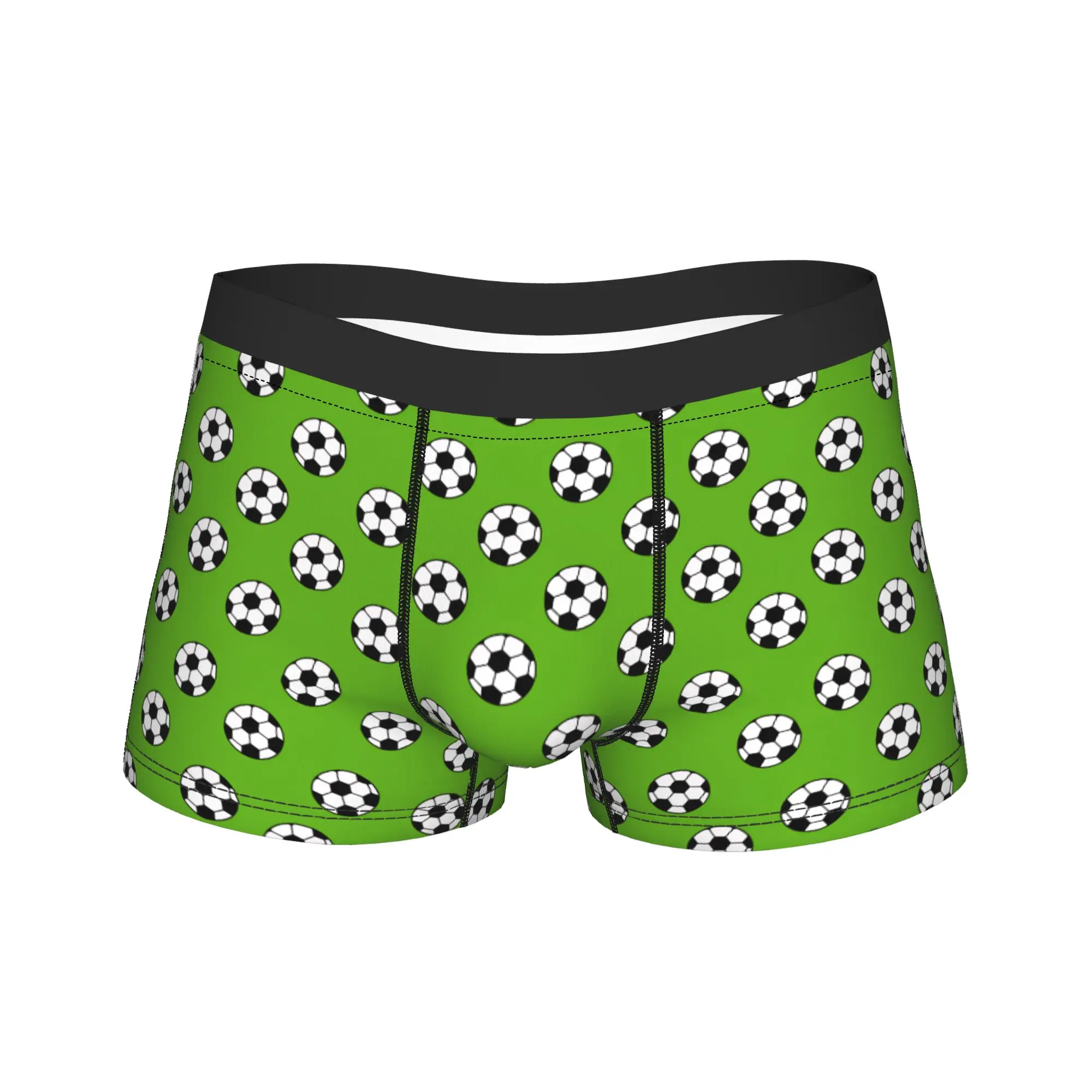 Green Background Soccer Ball Print Underwear  Man Boxer Brief Breathable Boxershorts Trenky Pattern Plus Size Underpants