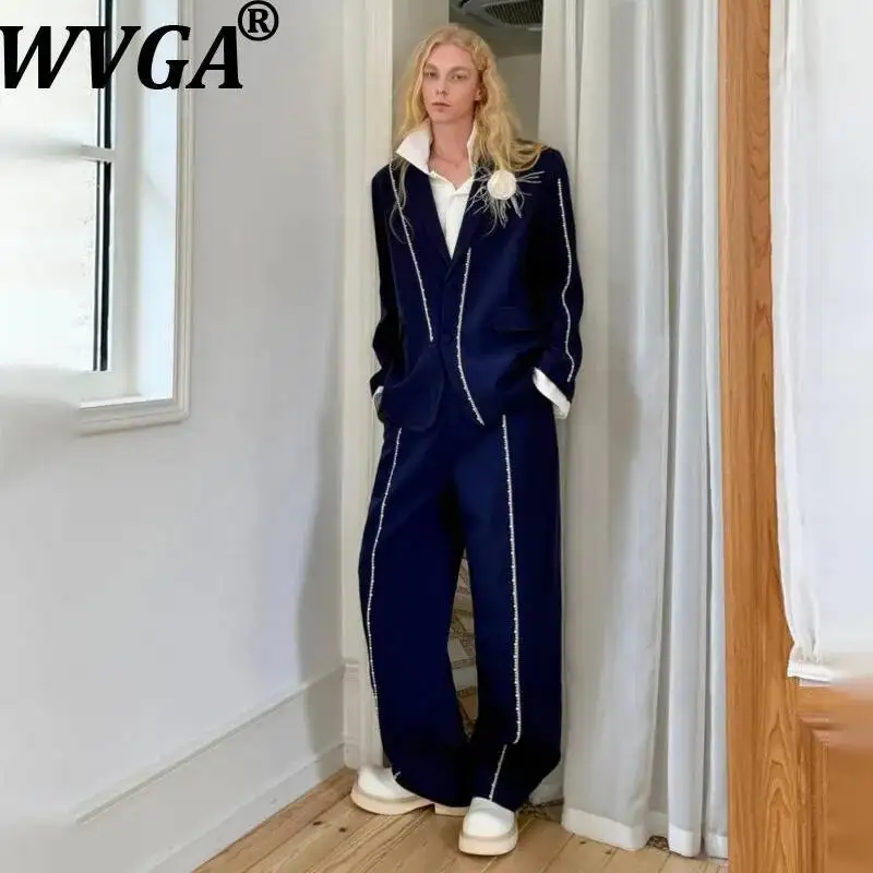WVGA Spring Autumn New Men Streetwear Personalized Tassel Decorated Blazer Niche Chic Casual Straight Pants Two-Piece Set W25632