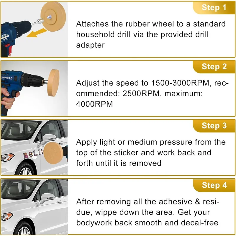 3.5/4 inch Eraser Wheel Decal Remover with Razor Blade Scraper Adhesive Rubber Eraser Wheel Drill Car Vinyl Sticker Remover Tool