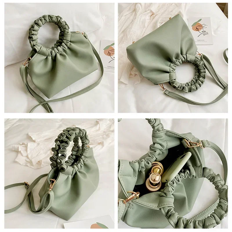 Small Handbags for Women Pleated Handle Shoulder Bag Solid Pu Leather Messenger Crossbody Bags for Women Сукні Для Вечірок - view 6