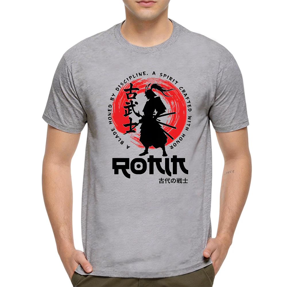 New Summer Mens 100% Cotton T Shirt Ronin Samurai Japanese Warrior Retro Brush Print Breathable Short Sleeve Daily Wear