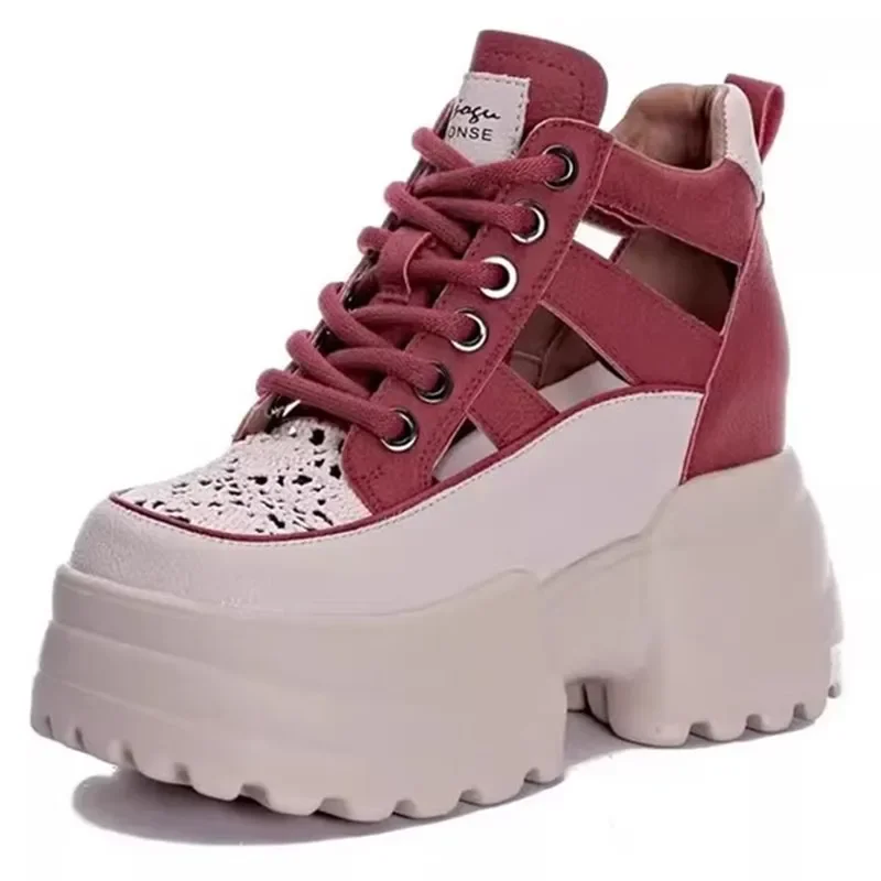 

Pop Trendy Thick Sole Women's Shoes 2025 Summer New Thick Mesh Hollow Inner Elevated Vulcanized Women's Sandals Platform Sneaker