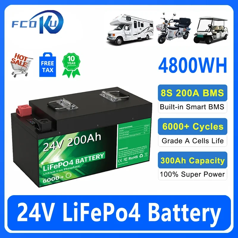 

New Lithium Iron Phosphate Battery 12V 24V 100Ah 200Ah LiFePo4 Battery Pack with BMS,for RV Golf Cart Boat Solar Replacement