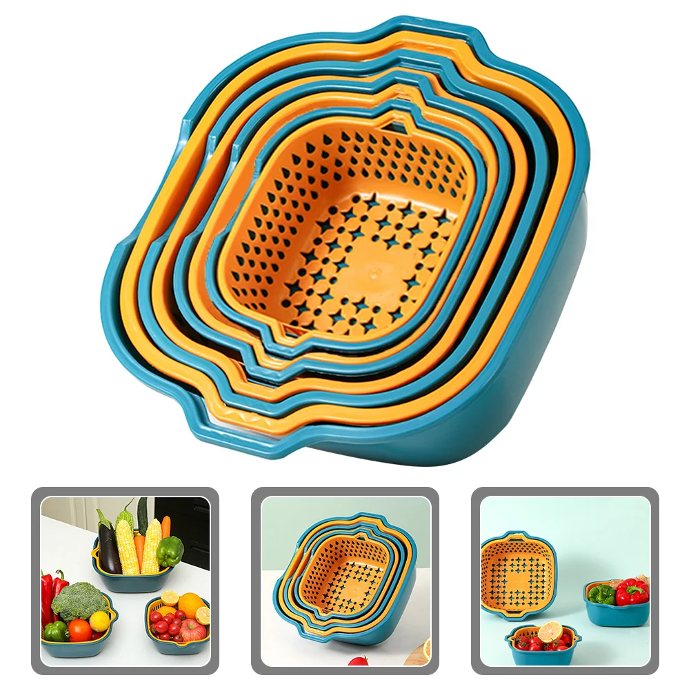 

1 Set Drain Basket Bowl Fruit Washing Basket Kitchen Strainer For Vegetable Rice Washing Storage Colander Mesh Container