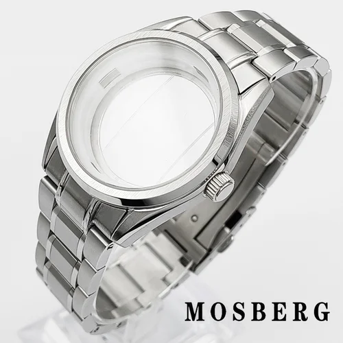 Imagen 2 del producto Caja de reloj de 40mm para NH35 NH36, cristal de zafiro, relojes plateados de acero inoxidable sólido, accesorio de movimiento automático