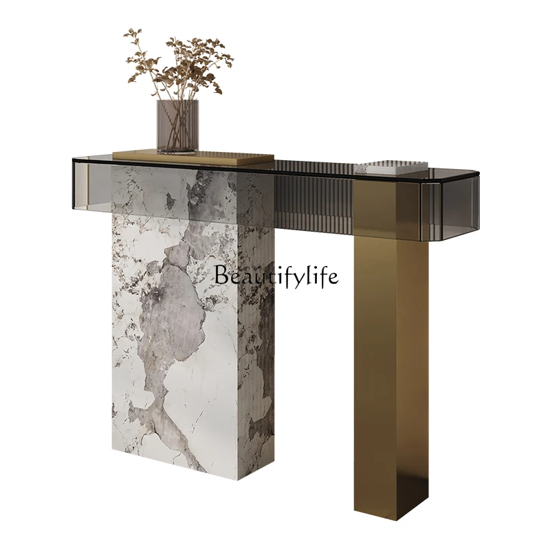 

Light luxury living room against the wall, a few end views, simple stainless steel entrance corridor decorative cabinet