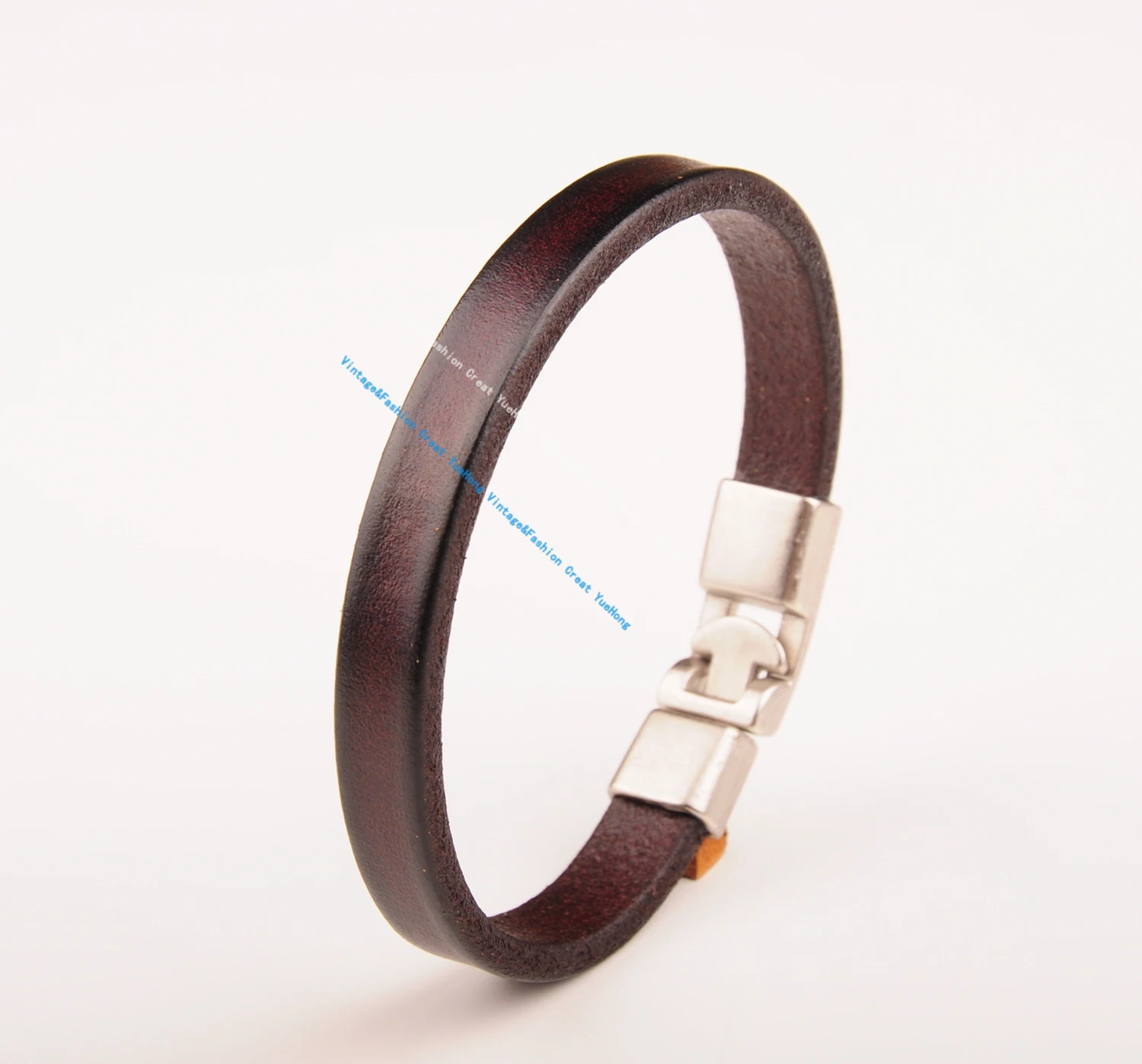 BL08 Brown New Mens Single Wrap Slim Plain Leather Cuff Bracelet Wristband New