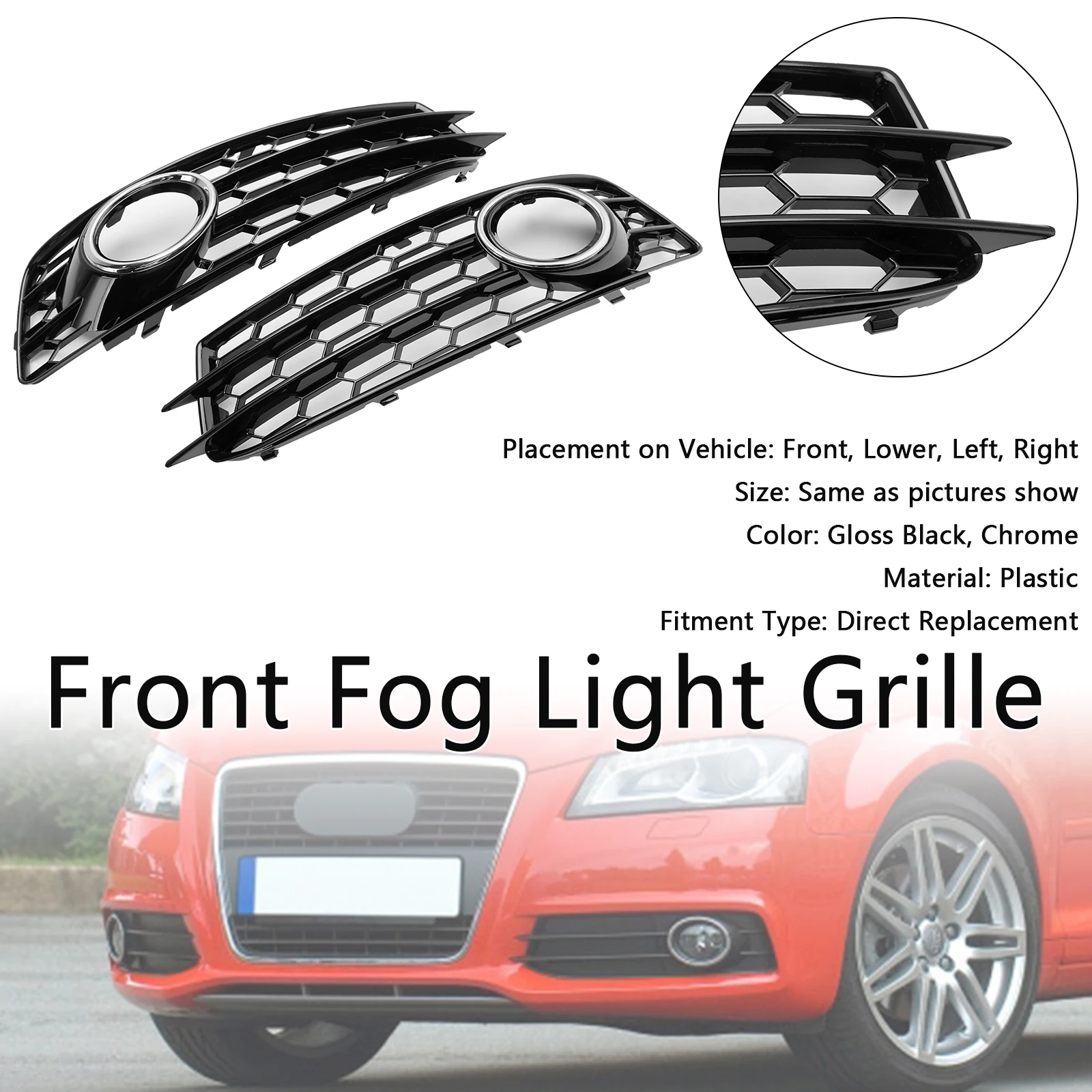 

Artudatech Honeycomb Front Bumper Fog Light Grille Cover Fit for Audi A3 8P S-Line 2009-2012