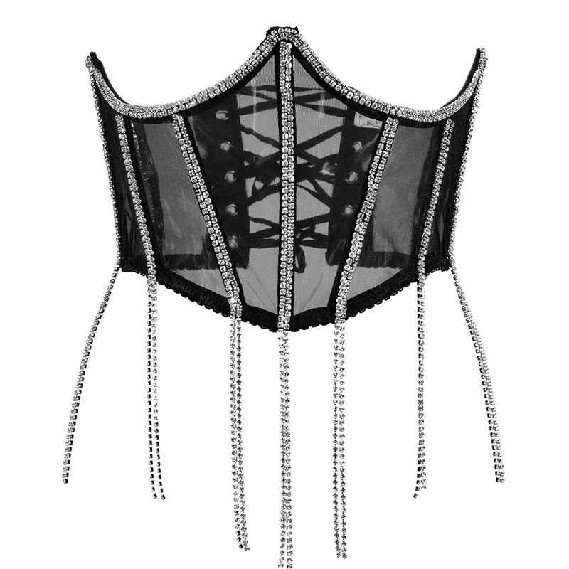 

Rhinestone Sexy Drilled Crystal Breathable Mesh Corset Bandage Top Luxury Diamond Slim Belt Wrap Girdle Streetwear