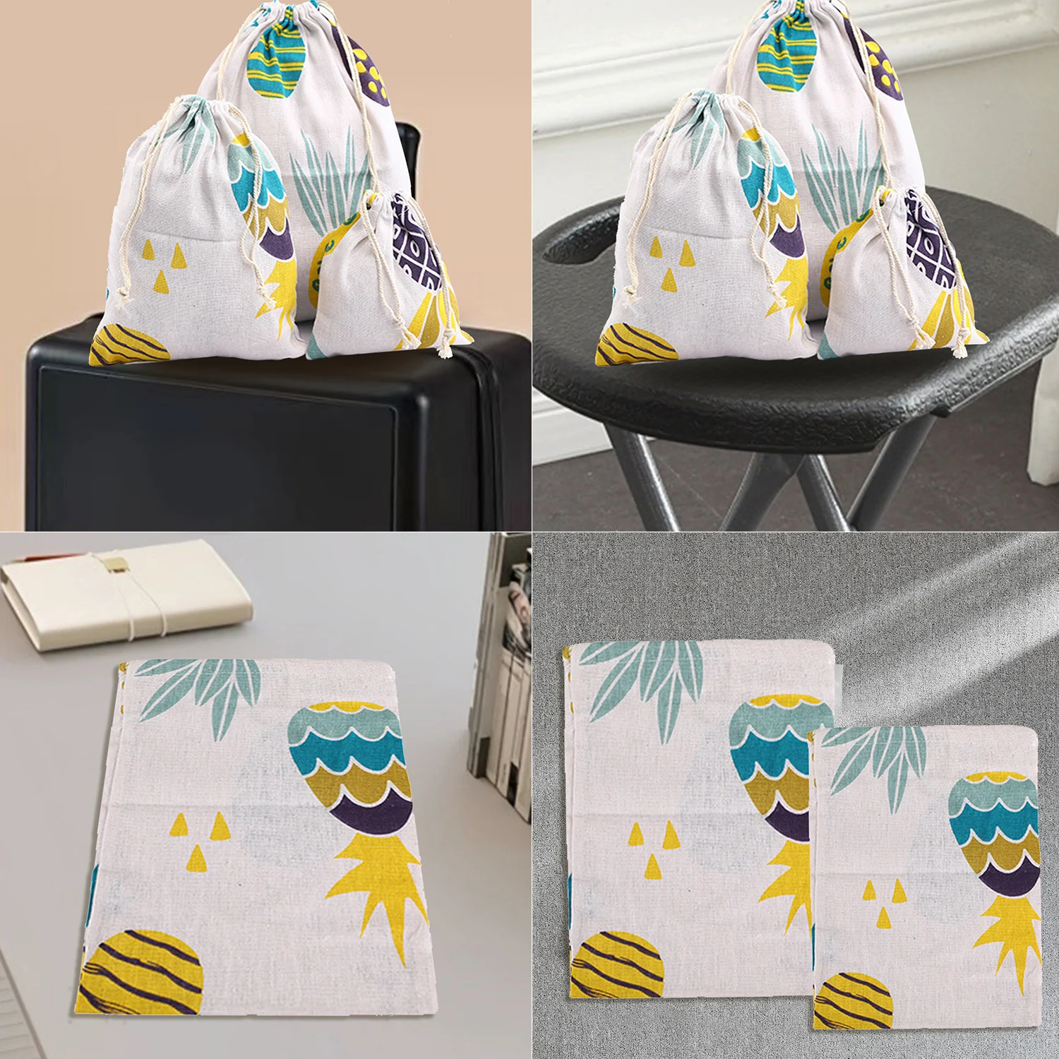 1 PC Cotton Linen Fabric Pouch Drawstring Bag Print Travel Cloth Shoes Storage Bag Makeup Case Gift Bag