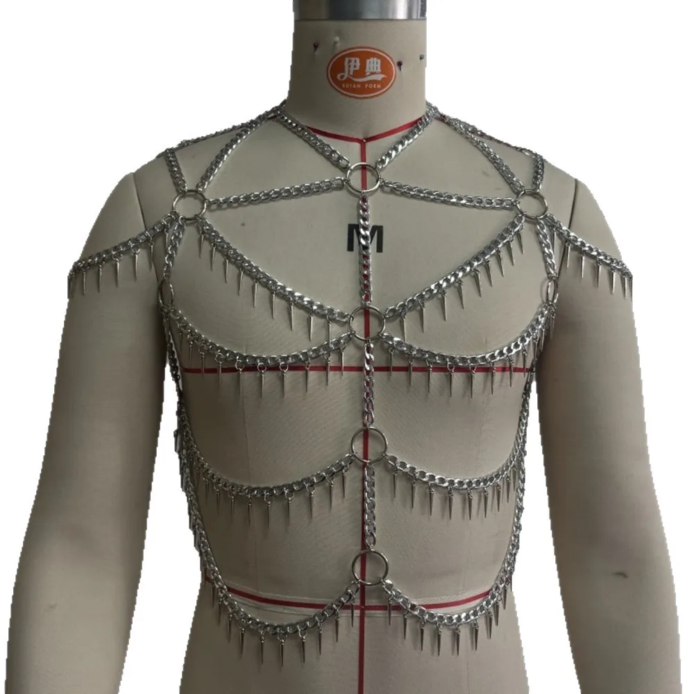 

Fashionable Multi-Layer Fringe Men's Body Chain Metal Hanging Neck Iron Ring Vest Sexy Cutout Design Top