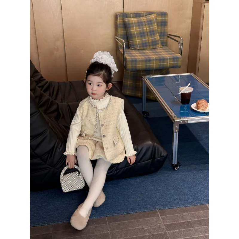 

2025Winter New Children's Clothing Children's Clothing Girls' Elegant Quilted Cotton Set Purely Handmade Beaded