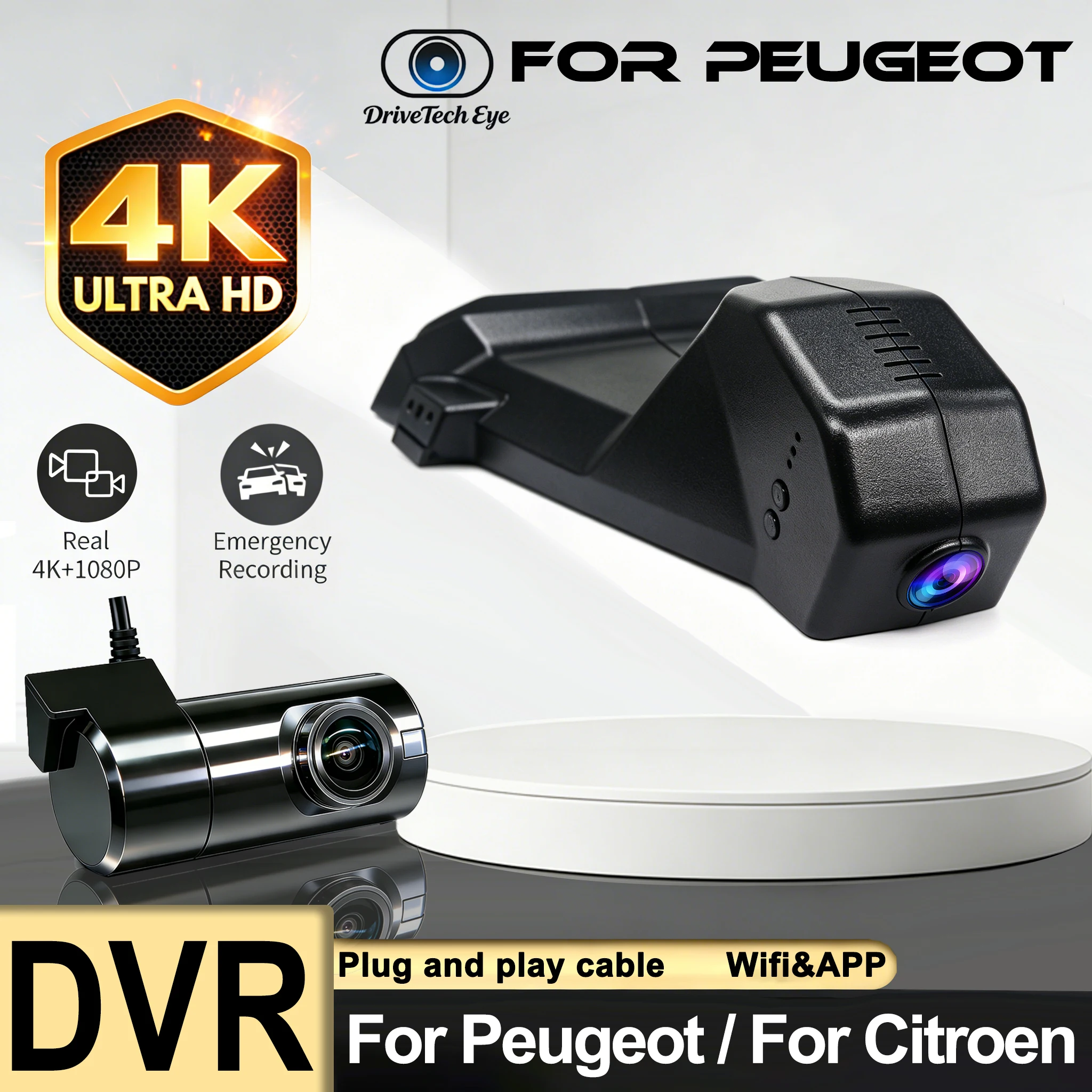 Dashcam for Peugeot 5008 3008 4008,Dvr for Citroen C5 Aircross,Camera Recorder for DS7,Plug and Play Dash Cam 4K for Car