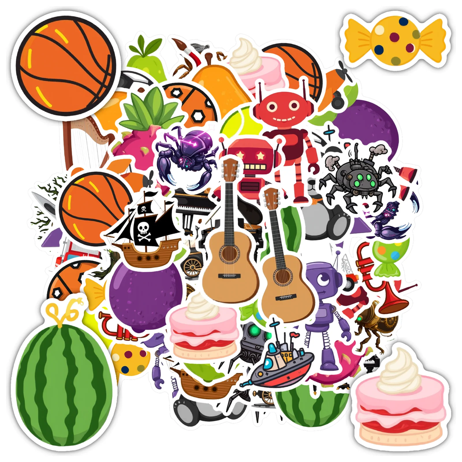 

35 шт.-50 шт., игривые наклейки с героями мультфильмов, красочные музыкальные инструменты, наклейки «сделай сам», граффити, наклейки для телефона «сделай сам», гитары, ноутбука