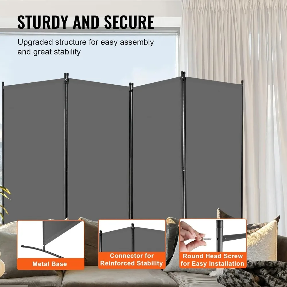 4-Panel Folding Privacy Screen, Portable Room Divider for Office, Bedroom, Study in Grey