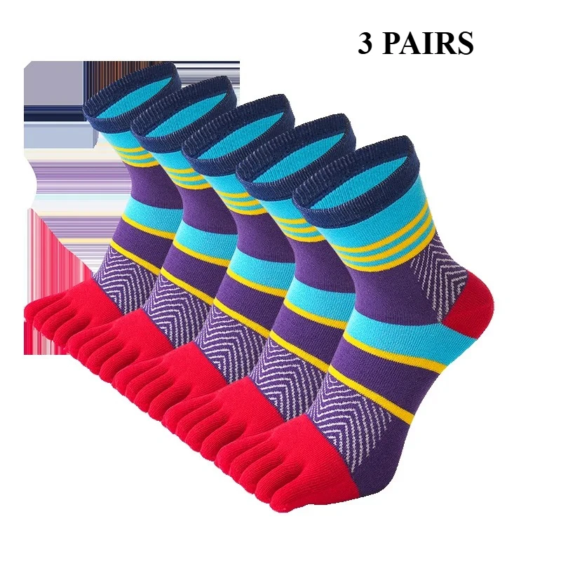 

3 Pairs High Quality Cotton Five Finger Socks Men Toe Socks Men Colorful Vintage Sports Crew Socks Athletic Fashion Striped