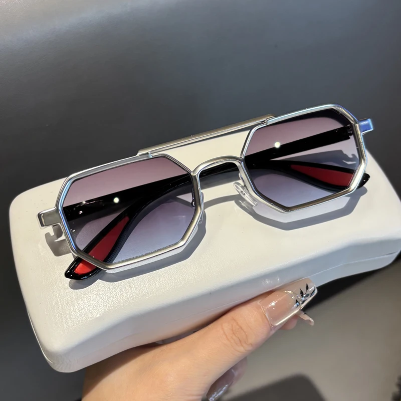 Retro Steam-Punk Sunglasses For Men With Polygonal Ddesign Large Frame Car-Specific Premium Quality UV Protection Edgy Chic view 2