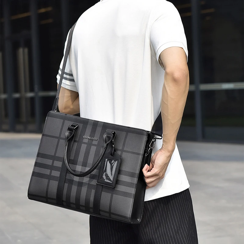 Valigette da uomo in PVC di grande capacità per avvocati esecutivi Business Portafoglio per documenti per laptop da 15,6 pollici Borsa a tracolla per ufficio A4