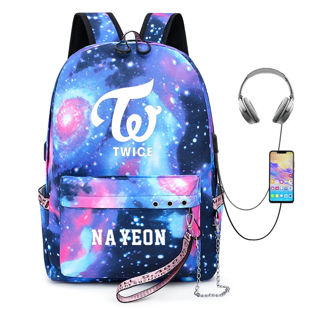 Kpop dwa razy plecak Mochila USB ładowanie szkolna torba na laptopa o dużej pojemności podróżny plecak studencki NaYeon Merchandise