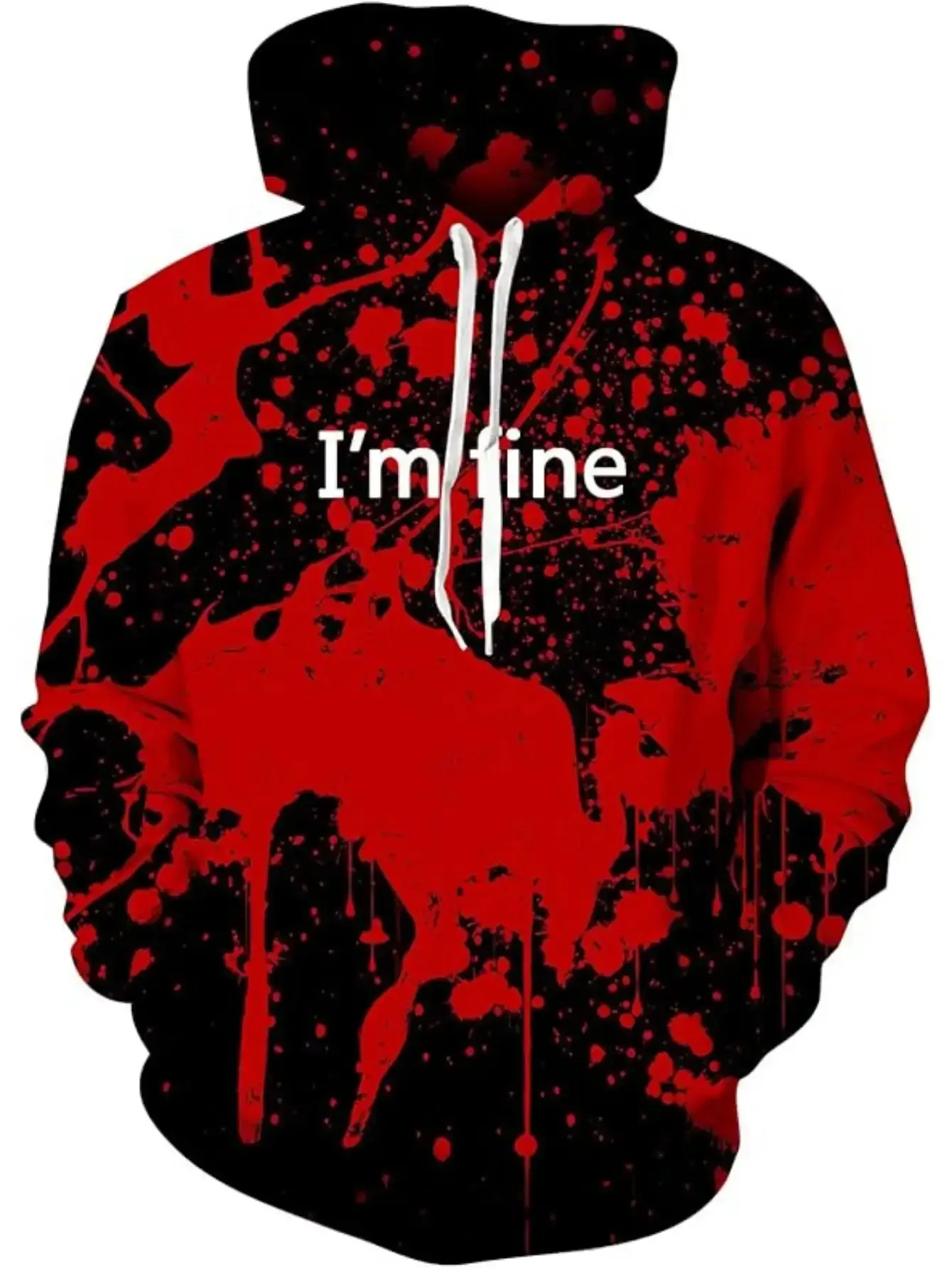 Men Dark Light Contrast Double Face Devil Angel Splatter Art Print Drawstring Hoodie With Pocket