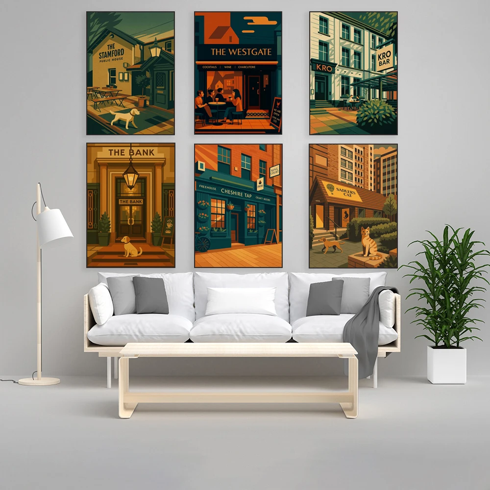 Manchester Quay Hotel, Manchester Blue Bar, Manchester Crowe Bar, Manchester Peak Peveril Hotel Wall Print Decorative Poster