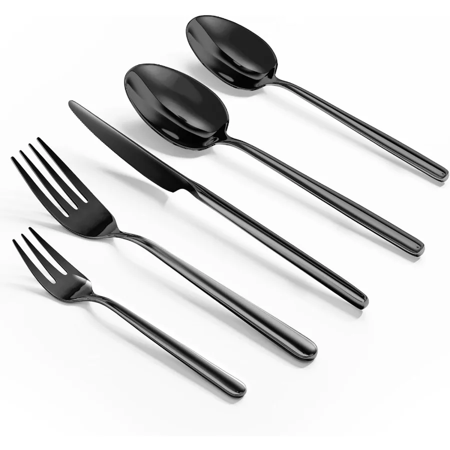 

Oval Black 20Piece Silverware Set Forged Stainless Steel Flatware Set with European Design Modern Cutlery Set Service for 4 Dis
