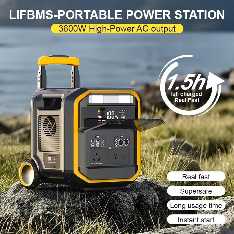 Outdoor 3600W Lifepo4 lithium-ion battery high-capacity portable solar power station 1500W 1800W 2200W camping power supply
