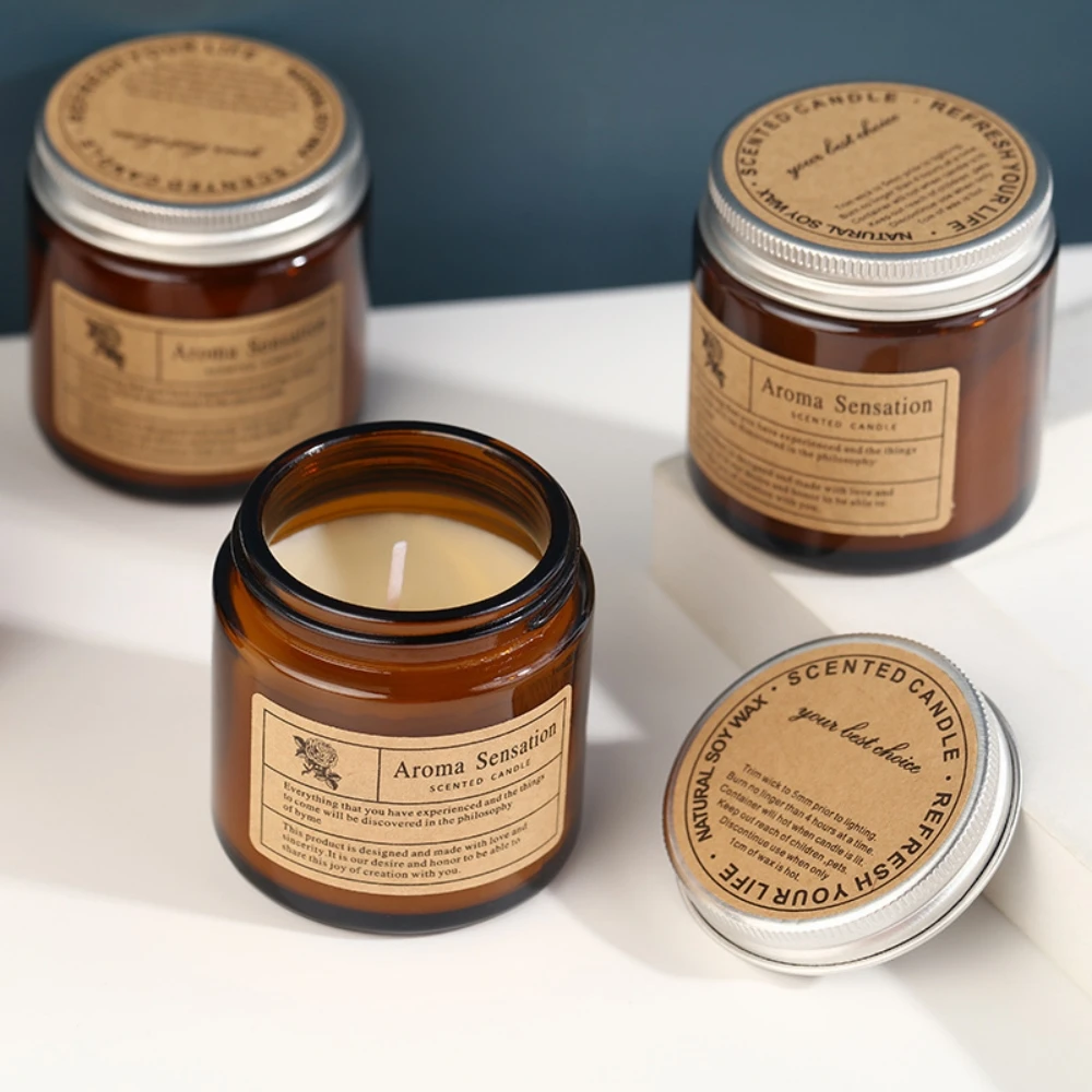 Handmade Scented Candles Small Brown Bottle Aromatic Candle Smokeless Fragrance Candles Gift Plant Aroma Wax Candle