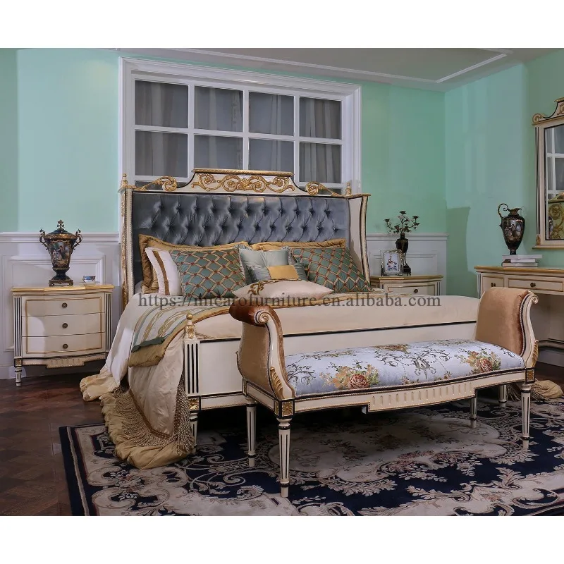 Royal Luxury European Classic Solid Wood Furniture Full king Size Bed Bedroom Sets