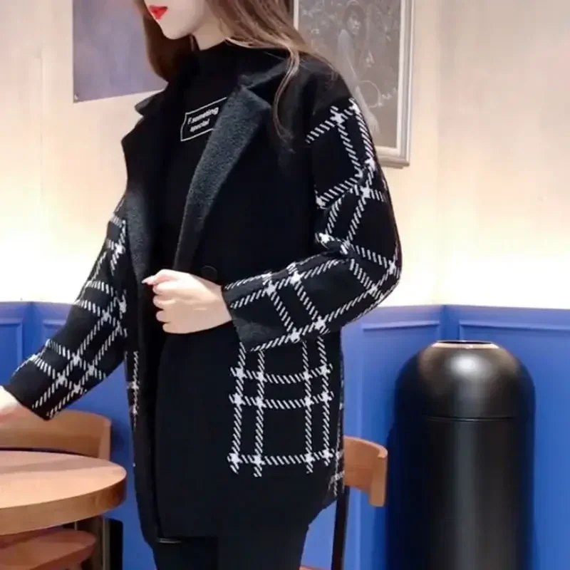 

Long Wool & Blend Jacket Dress Clothes Over Blazer Woman Outerwears Check Plaid Coats for Women Tweed 2024 Autumn New in Bring