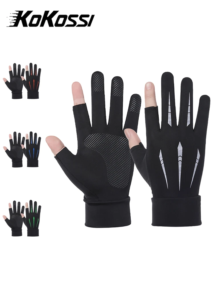 AliExpress NONE KoKossi Summer Men's Lightweight Two Finger Ice Silk Gloves Sunscreen Touch Screen Driving Fishing Cycling Breathable Non-slip