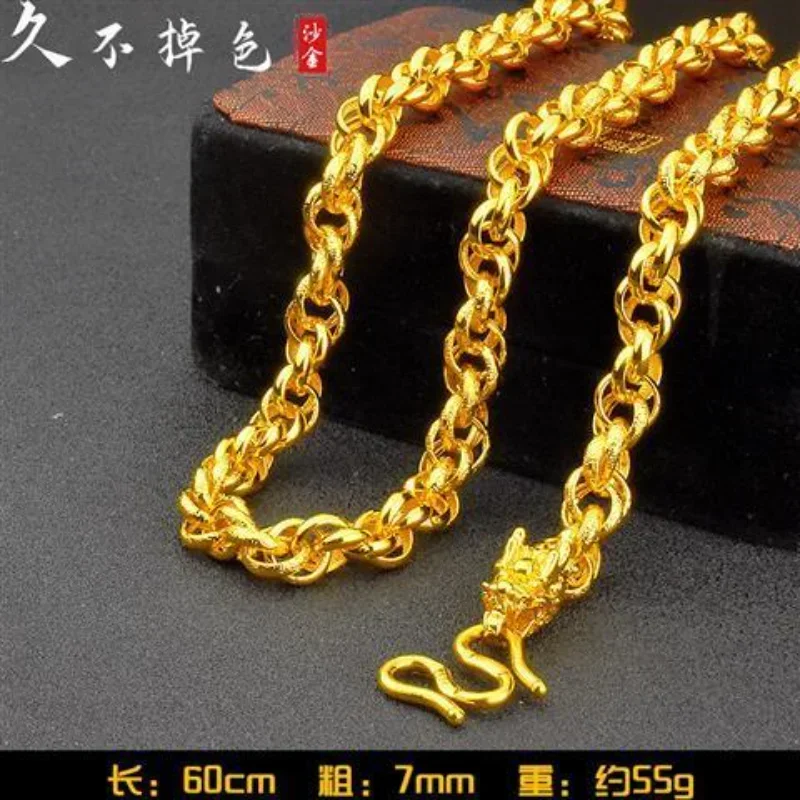 Authentic Taijin Men's And Women's Aggressive Twist Necklace Real 24K Gold Plated Chinese Dragon Pendant Long-term Anti-allergy