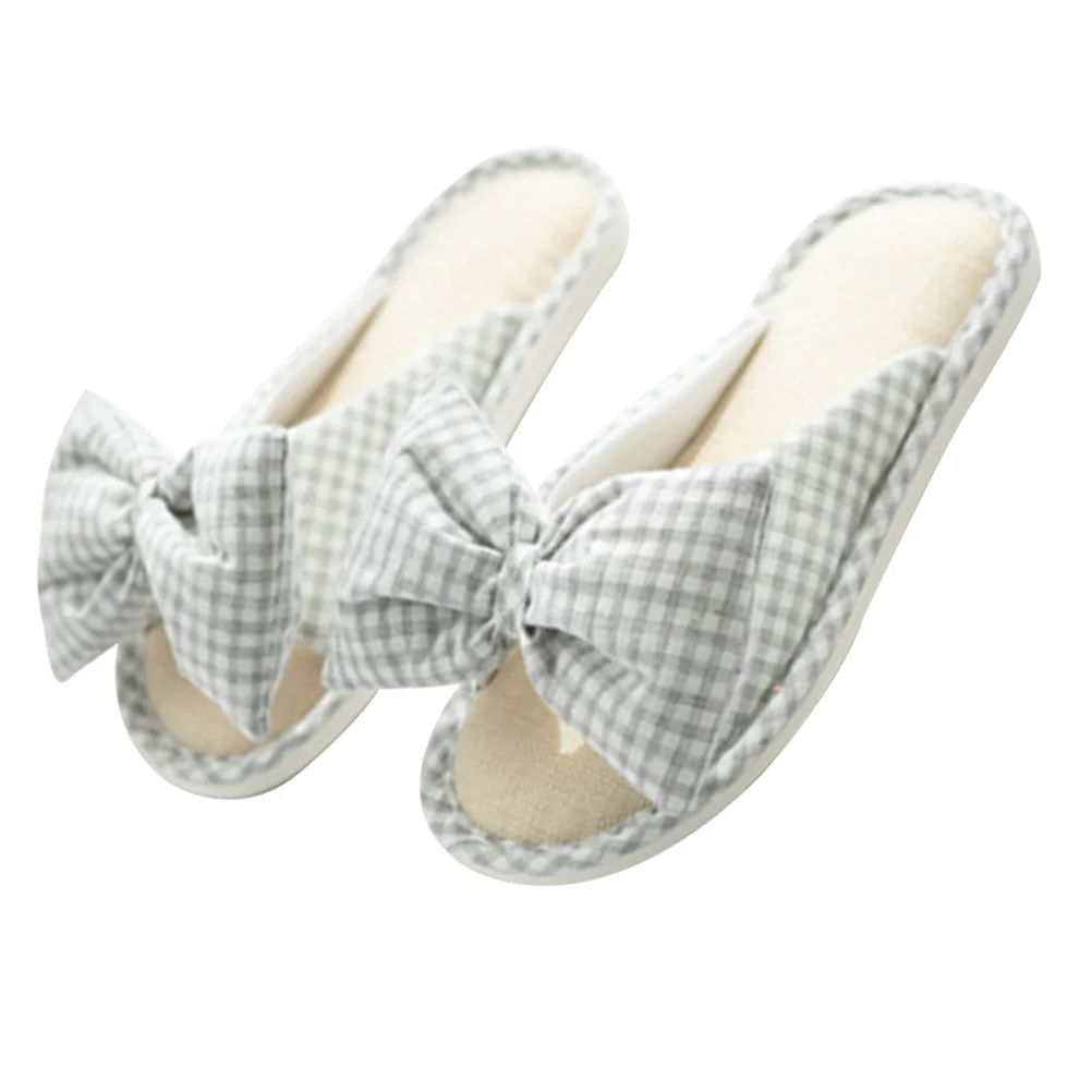 Plaid Butterfly Slippers Indoor House Non-slip Bow Knot Shoes Cotton Women's Ladies