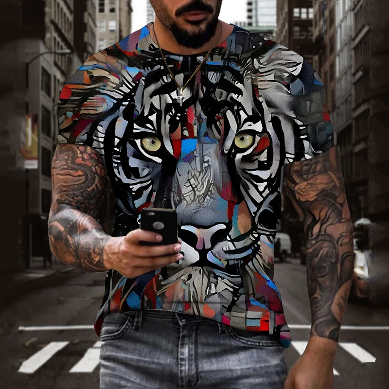 Summer Fashion Graphic Animal Tiger T-shirt Men\'s and Women\'s 3D HD Printed Hip Hop Harajuku Personality Short Sleeve Clothing