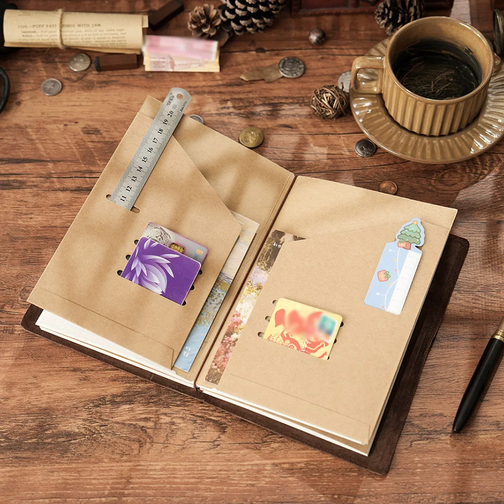 Kraft paper storage bag, file, business card, bill bag, traveler's notebook, inner core, hand account, suitable accessories