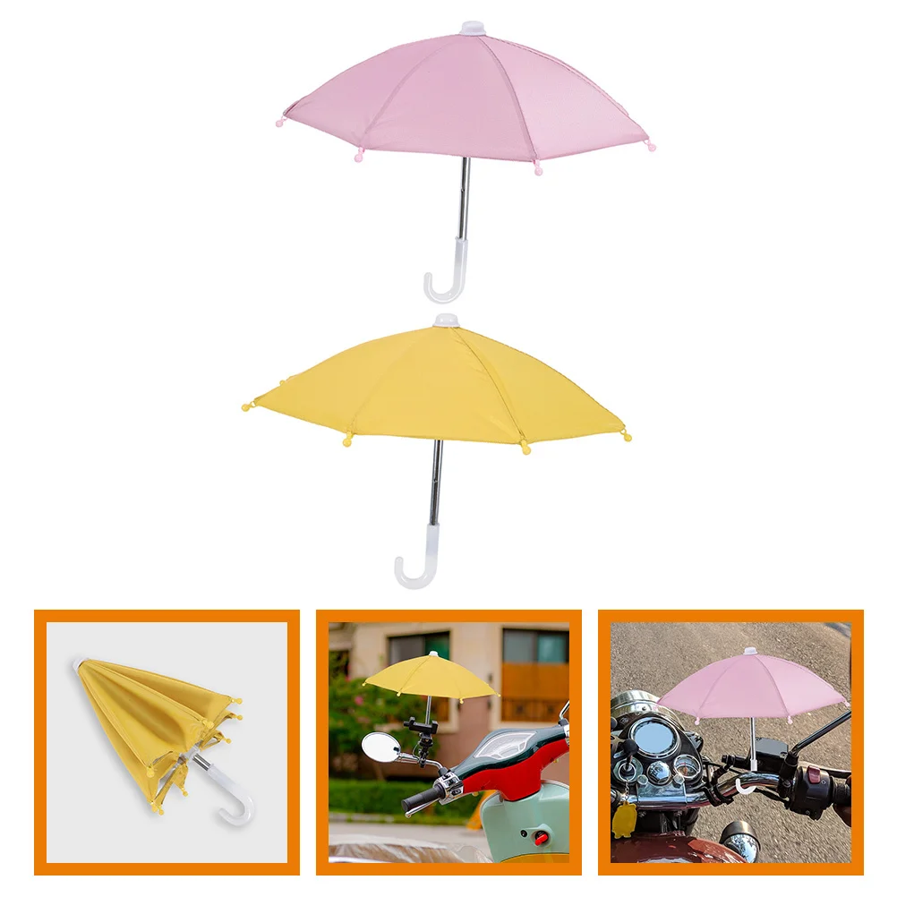 2Pcs Portable Phone Umbrella Small Sun Protection Shade for Mobile Universal Use Foldable Lightweight Cycling Outdoor Gear