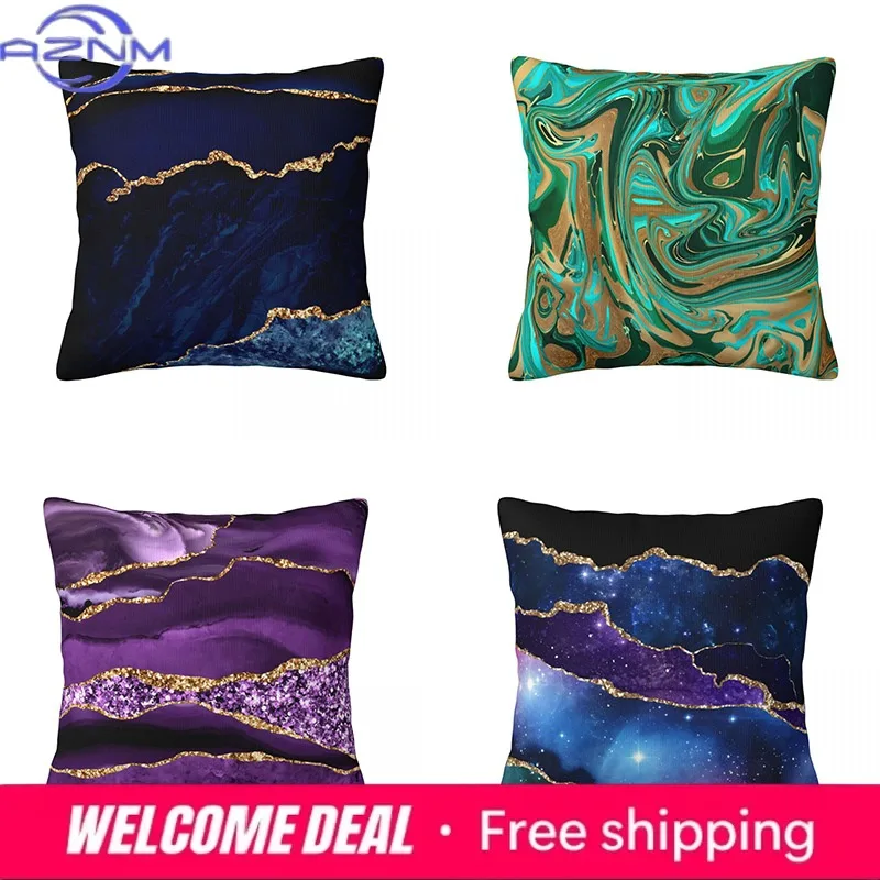 Marble Printed Pillowcase Green Gold Liquid Cushion Zipper  Summer Luxury Cover
