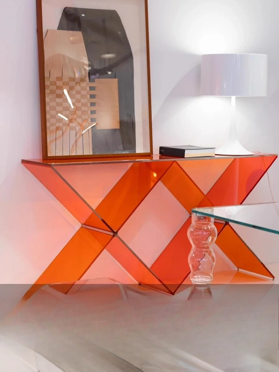 Italian glass porch cabinet creative art modern minimalist narrow case light luxury storage high-end porch table