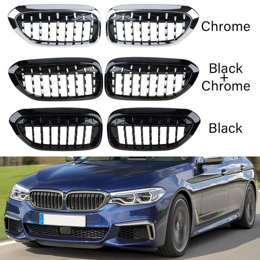 

Diamond Front Bumper Grilles For BMW 5-Series G30 G31 G38 2018-20 530i 540i 550i Replacement Single Line Double-Slat Grills