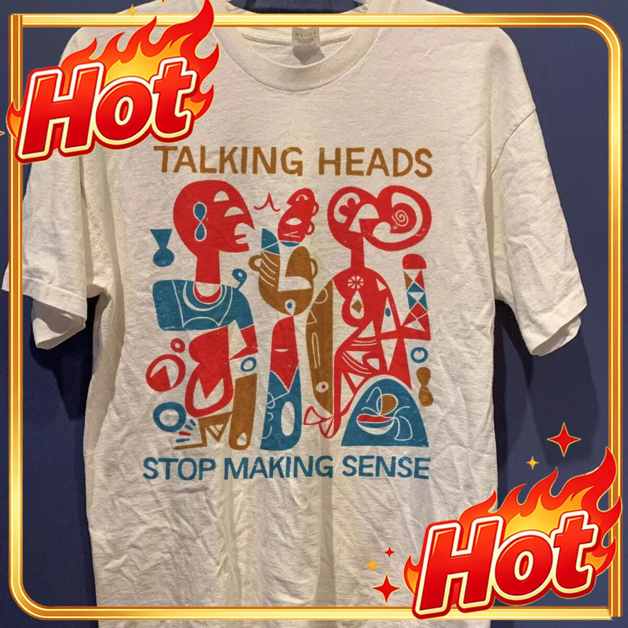 Talking Heads Stop Making Sense Print T-Shirt Casual Crew Neck Short Sleeve Cotton Tops Retro Rock Band Graphic Tee Streetwear