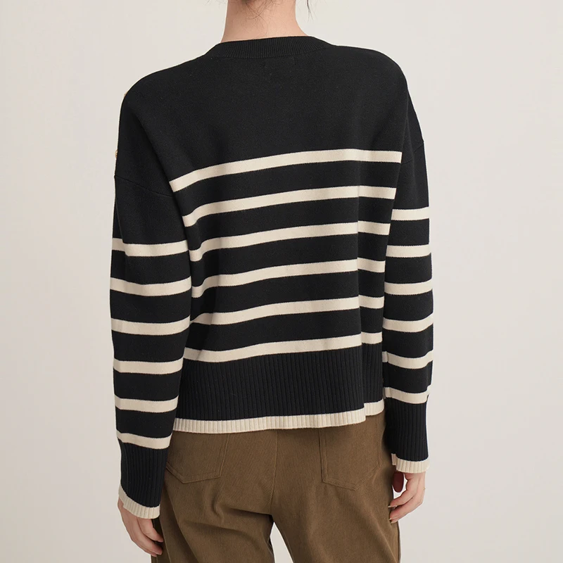 High quality women's sweater striped sweater women's autumn and winter new button casual top loose knit sweater