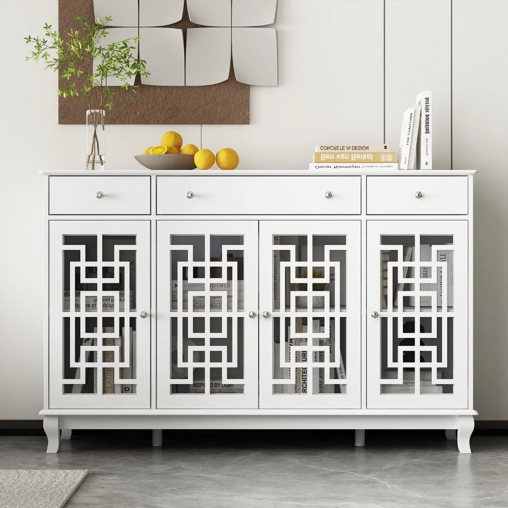 

Buffet Sideboard with Storage, Dining Room Buffet Cabinet with 4 Carved Doors & 3 Drawers, Coffee Bar Accent Cabinet Storage