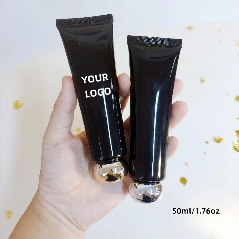 

【На заказ логотипа】50 шт. тонкая глянцевая черная трубка диаметром 50 мл с крышкой из золотых/серебряных бусин, маленькая партия, завод по индивидуальному заказу