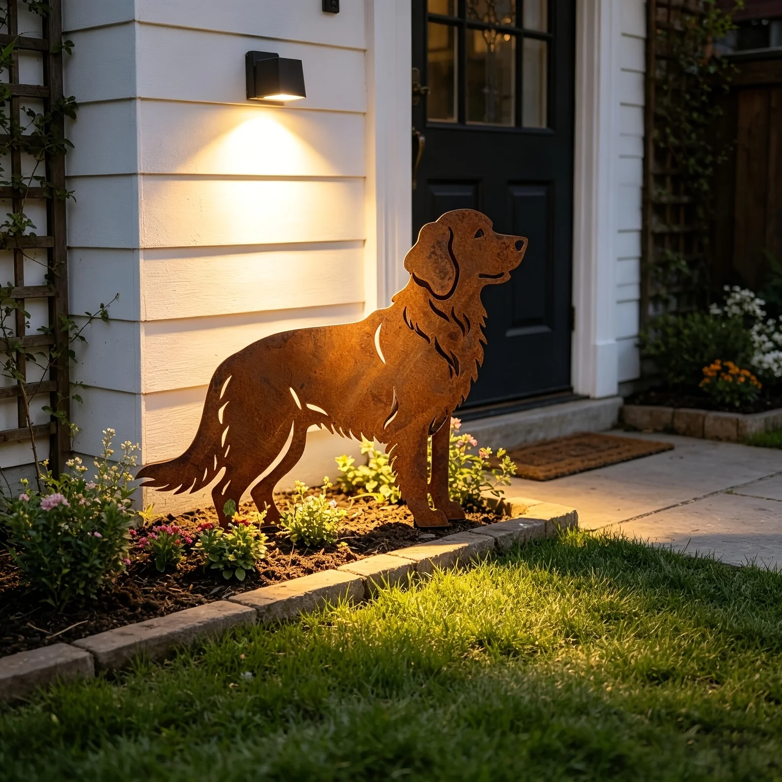 1Pc Rusty Iron Golden Retriever Dog Silhouette Garden Ground Stake Weatherproof Outdoor Lawn Yard Ornament Farmhouse Gardening