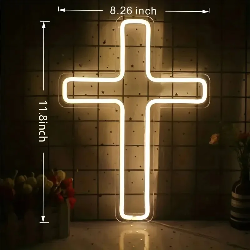 مصباح ضوء نيون متقاطع من Jesus Cross LED ، غرفة نوم ، ديكور منزلي ، مقبس USB ، ديكور جداري ، عيد الميلاد ، العام الجديد ، مسيحي